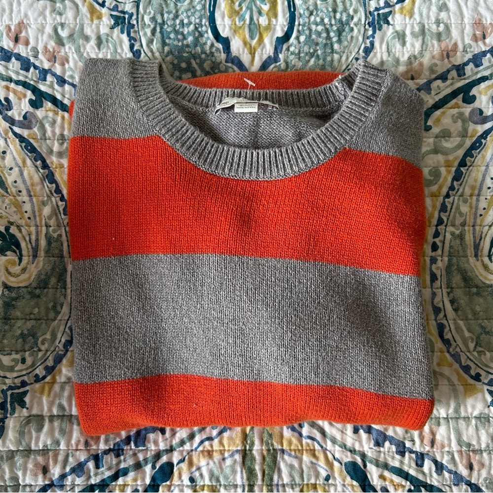 GAP Gray and Orange Striped Sweater